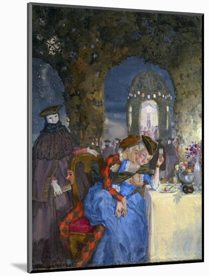 “ Rendez-Vous ” A Couple Lazing during a Summer Party, under the Eyes of Masks Characters Painting-Konstantin Andreevic Somov-Mounted Giclee Print