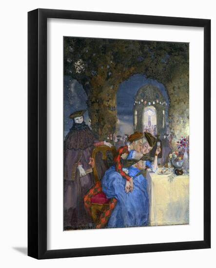 “ Rendez-Vous ” A Couple Lazing during a Summer Party, under the Eyes of Masks Characters Painting-Konstantin Andreevic Somov-Framed Giclee Print