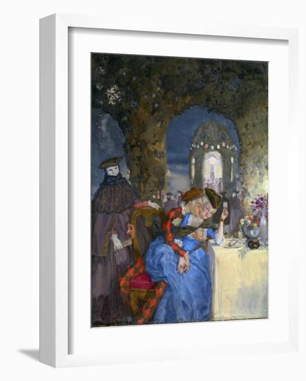 “ Rendez-Vous ” A Couple Lazing during a Summer Party, under the Eyes of Masks Characters Painting-Konstantin Andreevic Somov-Framed Giclee Print