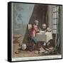 Rene Descartes (1596-1650) Writing His World System-Desfontaines-Framed Stretched Canvas