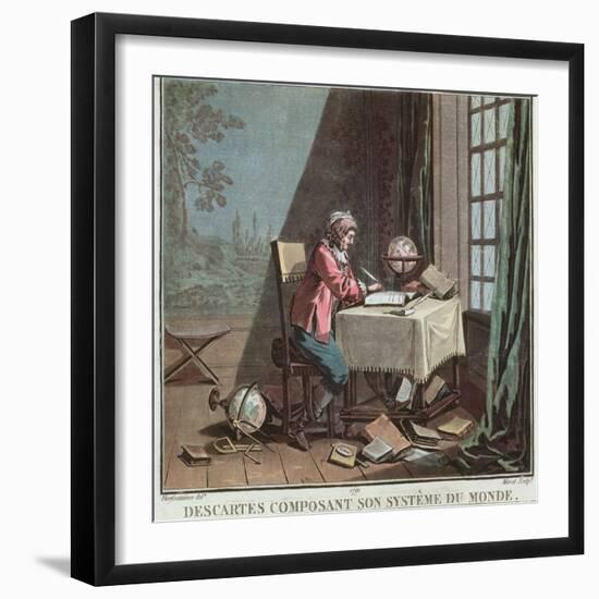 Rene Descartes (1596-1650) Writing His World System-Desfontaines-Framed Giclee Print