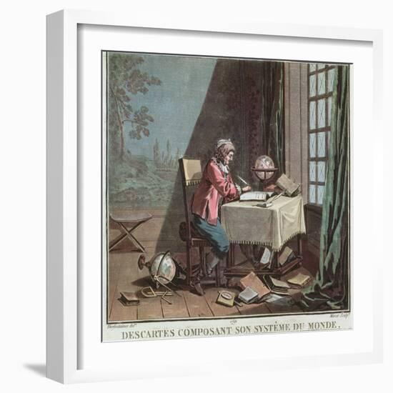 Rene Descartes (1596-1650) Writing His World System-Desfontaines-Framed Giclee Print