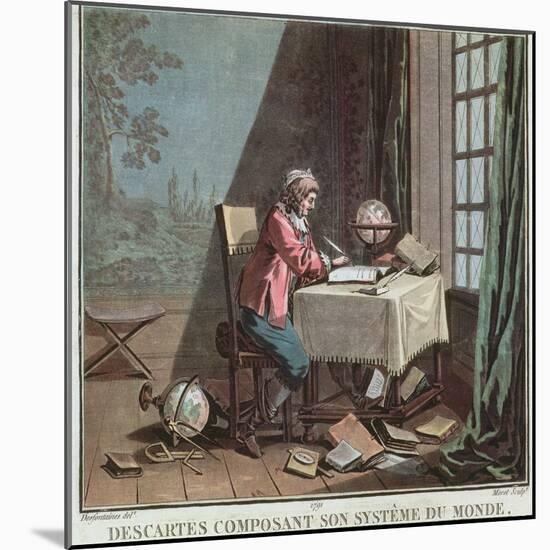 Rene Descartes (1596-1650) Writing His World System-Desfontaines-Mounted Giclee Print