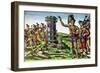 Rene Goulaine De Laudonniere (circa 1529-82) and Chief Athore in Front of Ribault's Column-Jacques Le Moyne-Framed Giclee Print