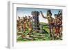 Rene Goulaine De Laudonniere (circa 1529-82) and Chief Athore in Front of Ribault's Column-Jacques Le Moyne-Framed Giclee Print