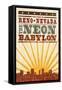 Reno, Nevada - Skyline and Sunburst Screenprint Style-Lantern Press-Framed Stretched Canvas