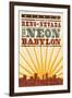 Reno, Nevada - Skyline and Sunburst Screenprint Style-Lantern Press-Framed Art Print