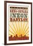 Reno, Nevada - Skyline and Sunburst Screenprint Style-Lantern Press-Framed Art Print