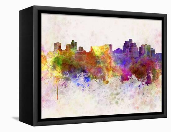 Reno Skyline in Watercolor Background-paulrommer-Framed Stretched Canvas