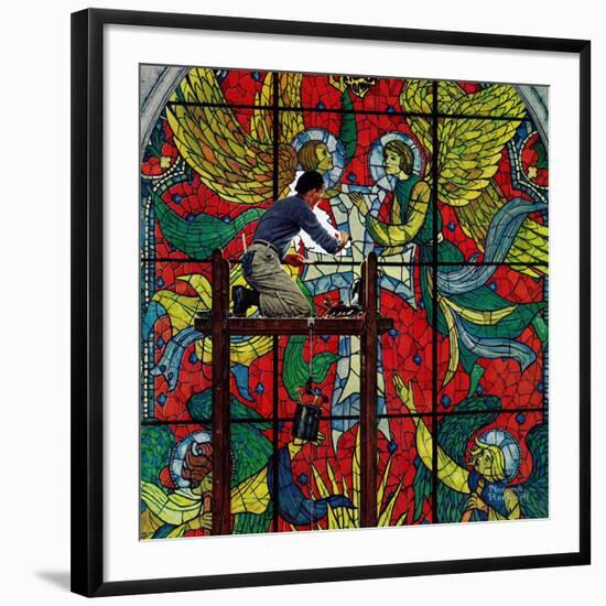 "Repairing Stained Glass", April 16,1960-Norman Rockwell-Framed Giclee Print