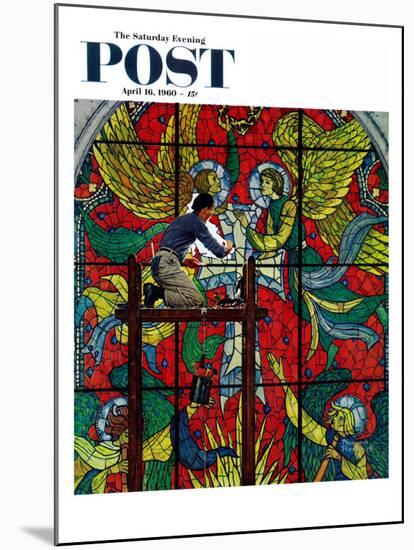 "Repairing Stained Glass" Saturday Evening Post Cover, April 16,1960-Norman Rockwell-Mounted Giclee Print