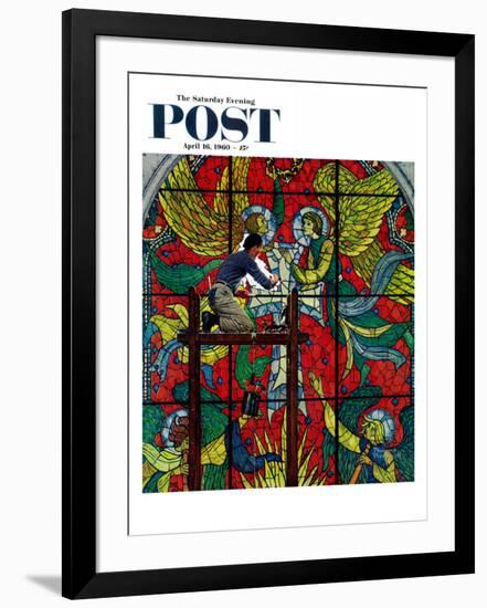 "Repairing Stained Glass" Saturday Evening Post Cover, April 16,1960-Norman Rockwell-Framed Giclee Print