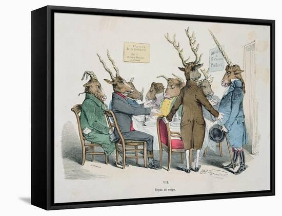 Repas de Corps, Caricature from Les Metamorphoses du Jour Series, Reprinted in 1854-Grandville-Framed Stretched Canvas