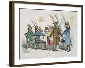 Repas de Corps, Caricature from Les Metamorphoses du Jour Series, Reprinted in 1854-Grandville-Framed Giclee Print