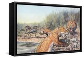 Repenomamus Mammals Hunting for Prey-null-Framed Stretched Canvas
