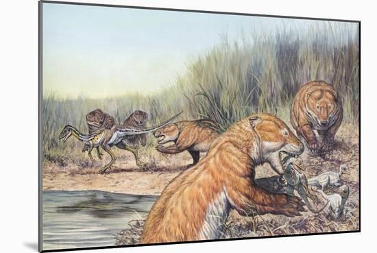 Repenomamus Mammals Hunting for Prey-null-Mounted Art Print