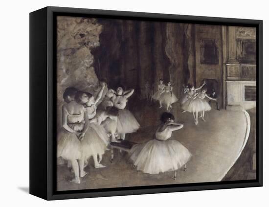 Répétition d'un ballet sur la scène-Edgar Degas-Framed Stretched Canvas
