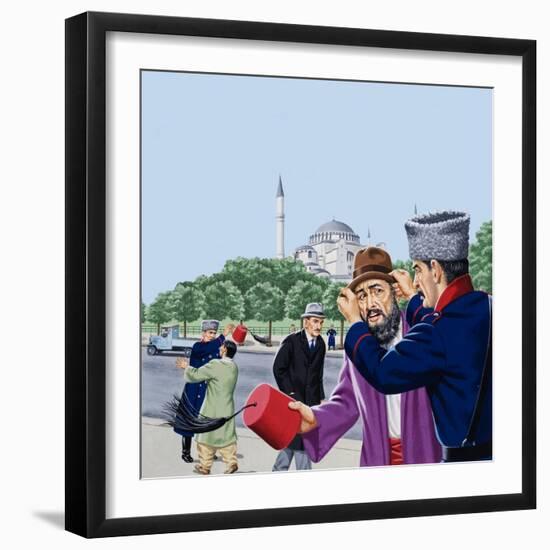 Replacing the Traditional Fez in Turkey-John Keay-Framed Giclee Print