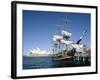 Replica of H.M.S. Bounty and Sydney Opera House, Sydney, New South Wales (N.S.W.), Australia-Amanda Hall-Framed Photographic Print