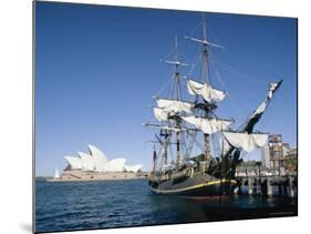 Replica of H.M.S. Bounty and Sydney Opera House, Sydney, New South Wales (N.S.W.), Australia-Amanda Hall-Mounted Photographic Print