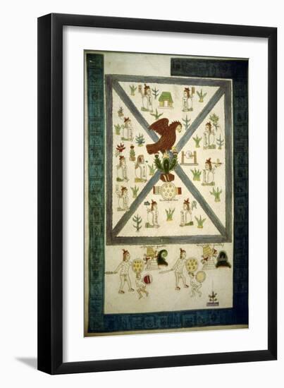 Replica of the Front Cover of the 'Codex Mendoza' Depicting the Founding of Tenochtitlan-Mexican School-Framed Giclee Print