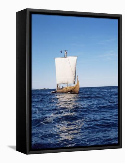 Replica of the Viking Oseberg Ship, Haholmen, West Norway, Norway, Scandinavia-David Lomax-Framed Stretched Canvas