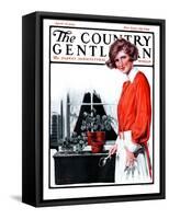 "Repotting Her Plants," Country Gentleman Cover, April 18, 1925-Harold Brett-Framed Stretched Canvas