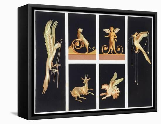 Reproduction of a Fresco Depicting Decorative Designs of Mythological Inspiration-Fausto and Felice Niccolini-Framed Stretched Canvas