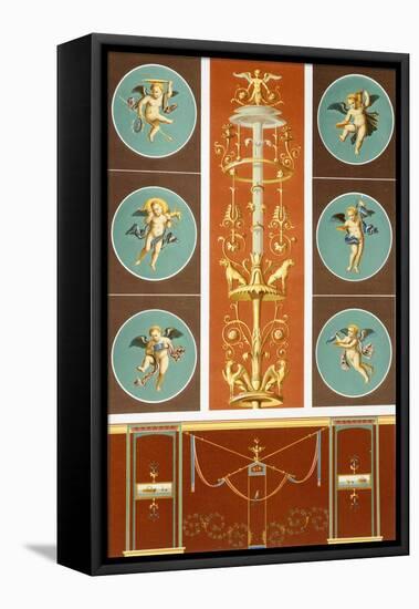 Reproduction of a Fresco Depicting Mythological Subjects, from the Houses and Monuments of Pompeii-Fausto and Felice Niccolini-Framed Stretched Canvas