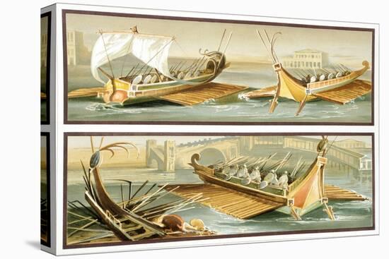 Reproduction of a Fresco Depicting Roman Ships, from the Houses and Monuments of Pompeii-Fausto and Felice Niccolini-Stretched Canvas