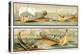 Reproduction of a Fresco Depicting Roman Ships, from the Houses and Monuments of Pompeii-Fausto and Felice Niccolini-Stretched Canvas