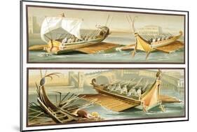 Reproduction of a Fresco Depicting Roman Ships, from the Houses and Monuments of Pompeii-Fausto and Felice Niccolini-Mounted Giclee Print