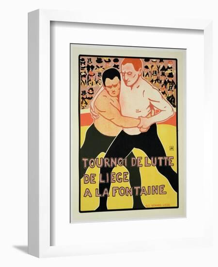 Reproduction of a Poster Advertising a Wrestling Tournament, at the Fountain, Liege, Belgium, 1899-Armand Rossenfosse-Framed Giclee Print