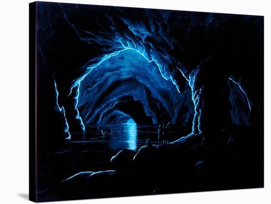 Reproduction of an Engraving of the Blue Grotto on the Island of Capri. inside the Grotto Three Men-Giorgio Sommer-Stretched Canvas