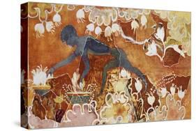 Reproduction of Fresco of Saffron Gatherer, Taken from Palace of Minos at Knossos, London-Sir Arthur Evans-Stretched Canvas