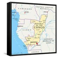 Republic of the Congo Political Map-Peter Hermes Furian-Framed Stretched Canvas