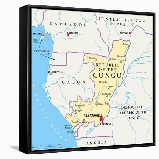 Republic of the Congo Political Map-Peter Hermes Furian-Framed Stretched Canvas