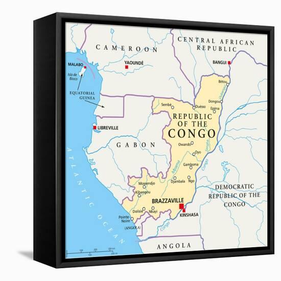 Republic of the Congo Political Map-Peter Hermes Furian-Framed Stretched Canvas