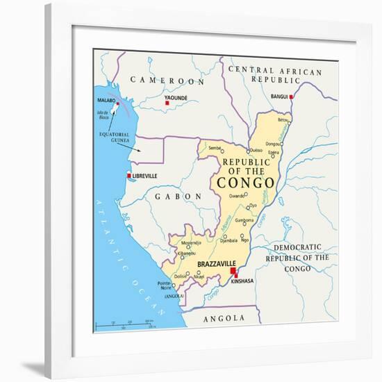 Republic of the Congo Political Map-Peter Hermes Furian-Framed Art Print