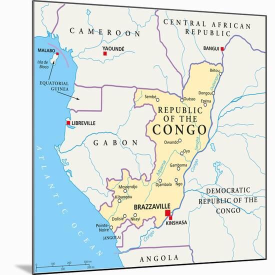 Republic of the Congo Political Map-Peter Hermes Furian-Mounted Art Print