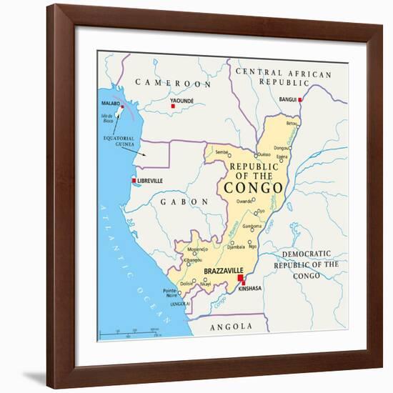 Republic of the Congo Political Map-Peter Hermes Furian-Framed Art Print