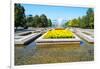 Republic Square Park, water spraying from fountain, Almaty, Kazakhstan, Central Asia, Asia-G&M Therin-Weise-Framed Photographic Print