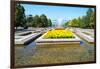 Republic Square Park, water spraying from fountain, Almaty, Kazakhstan, Central Asia, Asia-G&M Therin-Weise-Framed Photographic Print