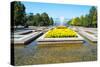 Republic Square Park, water spraying from fountain, Almaty, Kazakhstan, Central Asia, Asia-G&M Therin-Weise-Stretched Canvas