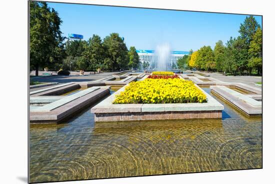 Republic Square Park, water spraying from fountain, Almaty, Kazakhstan, Central Asia, Asia-G&M Therin-Weise-Mounted Photographic Print