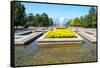 Republic Square Park, water spraying from fountain, Almaty, Kazakhstan, Central Asia, Asia-G&M Therin-Weise-Framed Stretched Canvas