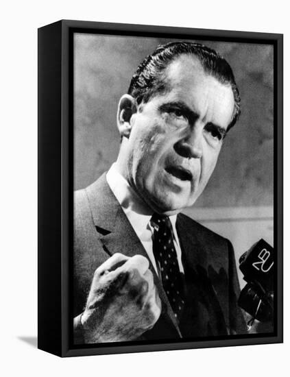 Republican Presidential Candidate Richard Nixon Speaking with a Clenched Fist on April 20, 1968-null-Framed Stretched Canvas
