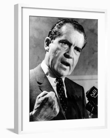 Republican Presidential Candidate Richard Nixon Speaking with a Clenched Fist on April 20, 1968-null-Framed Photo