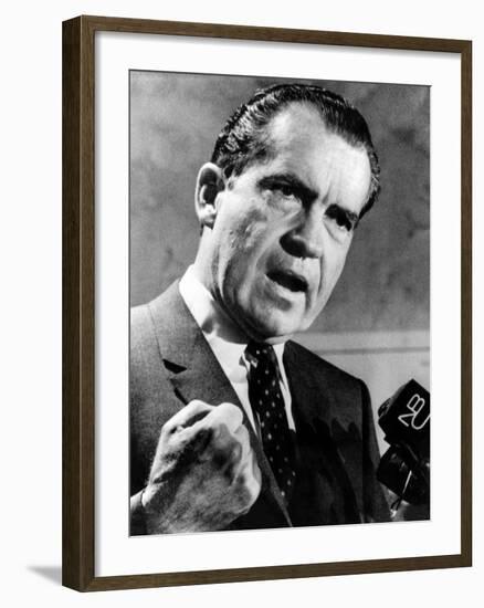 Republican Presidential Candidate Richard Nixon Speaking with a Clenched Fist on April 20, 1968-null-Framed Photo