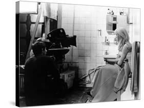 REPULSION, 1965 directed by ROMAN POLANSKI On the set, Roman Polanski and Catherine Deneuve (b/w ph-null-Stretched Canvas
